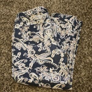 Chico's Paisley Jeans in Blue with Cream & Blush Accents